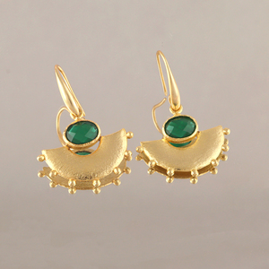 Pendientes étnicos semicirculares de calcedonia, cuarzo colorido, piedra preciosa ovalada, latón chapado en oro de 18k, piedras briolette colgantes, joyería. - Product Image 4