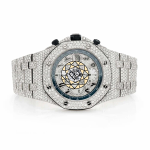 Reloj Cronógrafo de Acero Inoxidable con Incrustaciones de Moissanita, Reloj de Pulsera de Lujo Personalizado Estilo Hip Hop, Movimiento de Cuarzo, Correa de Goma - Product Image 1