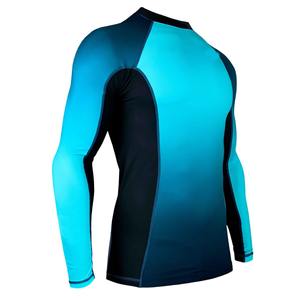 Men Long Sleeve Rash Guard Blue Color Quick Dry Polyester Swim Shirt Sport <b>Top</b> Adult - Product Image 2