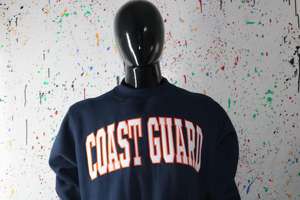 NAVY BLUE <b>Mock</b> <b>Neck</b> Sweatshirt 100% WHITE Applique Embroidery wide <b>neck</b> Sweatshirt Finer Threads - Product Image 3