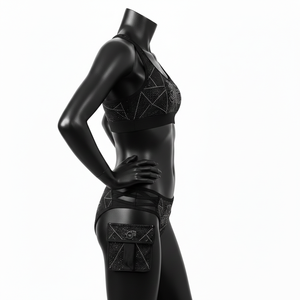 Conjunto de bikini de dos piezas para mujer de alta calidad en poli elastano, tela negra brillante con construcción de paneles y logo de cristal. Bikinis para mujer. - Product Image 3