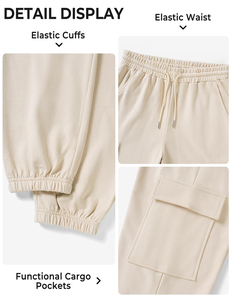 Pantalon de jogging cargo ample pour filles, taille élastique, logo personnalisé, tissu tricoté, beige, pour enfants - Product Image 3