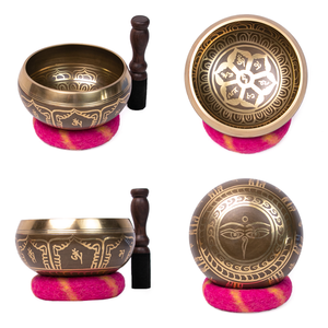 Handcrafted <b>Tibetan</b> Lotus Mantra <b>Singing</b> <b>Bowl</b> Set Gold Engraved Brass Sound Healing Therapy <b>Bowl</b> - Product Image 5