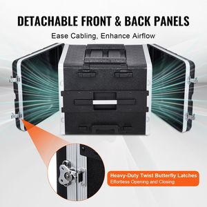Case Rack 8U per Servitori, Robusto, Profondità 19 Pollici, Costruzione in ABS, Chiusure a Farfalla Staccabili, Ruote, Borse per Strumenti - Product Image 5
