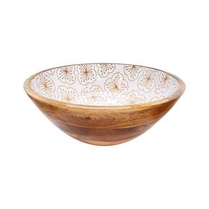 Elegante Tazón Redondo de Madera para Ensalada con Interior Esmaltado con Rayas Verdes y Servidores de Madera a Juego - Product Image 2