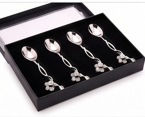 Ensemble de cuillères en métal à motif floral, finition miroir haute brillance, compatibles lave-vaisselle, élégants ustensiles de service, couverts de mariage - Product Image 6