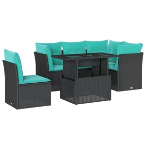 Set di divani da giardino in polyrattan nero da 6 pezzi con cuscini, mobili da esterno in stile contemporaneo - Product Image 2