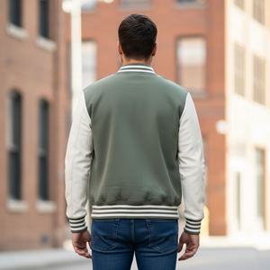 Veste de sport pour homme de haute qualité, vert olive, manches blanches, vêtement décontracté d'automne, coupe régulière, matière polyester et coton, fermeture éclair - Product Image 3