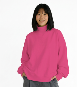 เสื้อสเวตเชิ้ตคอเต่าผ้าฟลีซหนานุ่มสีพื้นสำหรับผู้หญิง สวมใส่สบายในฤดูหนาว ทรงโอเวอร์ไซส์ ผลิตจากผ้าผสมโพลีเอสเตอร์/คอตตอน น้ำหนัก 380 กรัม - Product Image 6