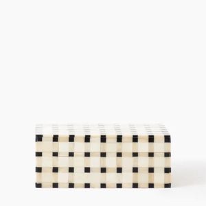 Joyero Rectangular Moderno con Rayas de Resina en Blanco y Negro e Incrustaciones de Hueso, Decorativo, de Resina y MDF - Product Image 2