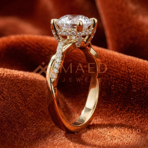 แหวนมอสซาไนต์ทรงกลมชุบทอง 14K ดีไซน์หรูหราสำหรับเจ้าสาว ใช้เป็นเครื่องประดับสัญญาสำหรับผู้หญิง สวมใส่ได้ทุกวัน เป็นของขวัญ สไตล์อเมริกัน สวยสง่า คลาสสิก รุ่นใหม่ - Product Image 2