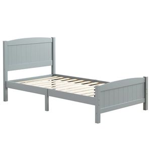 Letto in Legno Grigio Curvo con Design a Strisce Verticali a Strato Singolo, Testiera e Pediera Coordinate - Product Image 1