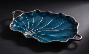 Plateau en métal émaillé bleu royal moderne, plateau de luxe en forme de feuille de Ginkgo avec deux poignées, pour hôtel, restaurant, décoration de table, assiette à nourriture - Product Image 4