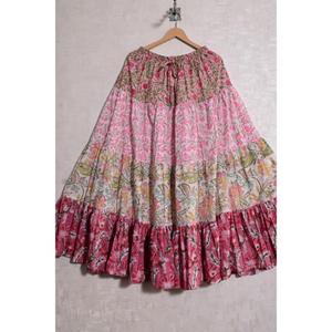 Cotton Block Print Floral <b>Patchwork</b> Bohemian Casual Long <b>Skirt</b> Handmade Washable Pleated Design Natural Waist Maxi <b>Skirt</b> Women - Product Image 2