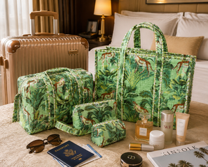 Jungle Safari Cotton Cosmetic Bag Set Green Leopard Print Bohemian Style Eco-Friendly Zipper Closure Travel <b>Makeup</b> Tote Washable - Product Image 5