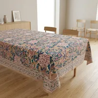 Nappe rectangulaire en coton imprimé floral classique, lavable, pour la décoration de la maison, nappe imprimée au bloc