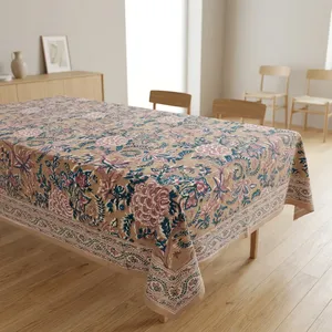 Mantel de algodón clásico con estampado floral, rectangular, lavable, decoración para el hogar, mantel con estampado a bloques - Product Image 3