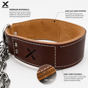 Ceinture de musculation en cuir personnalisée pour l'haltérophilie, ceinture de gymnastique robuste avec chaîne en acier pour tractions et dips, OEM/ODM - Product Image 3