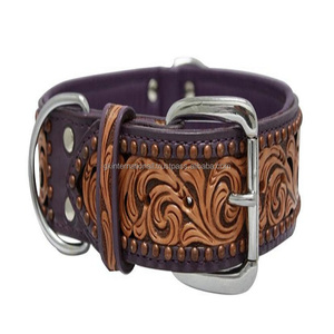 Collier de chien en cuir repoussé robuste en petit collier de chien de taille moyenne et grande sculpté à la main avec rembourrage doux - Product Image 2