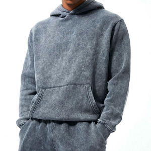 Ensemble de survêtement unisexe d'hiver de haute qualité, imprimé, délavé à l'acide, avec capuche, pantalon de jogging pour homme, 100% coton léger - Product Image 4