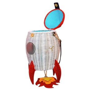 Premium Rocket Rattan <b>Storage</b> Basket Handcrafted Spaceship Shaped <b>Wicker</b> Crossbody Bag with Adjustable Leather Strap - Product Image 2