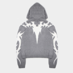 Custom Men Mohair Zip Hoodie Sweater Fuzzy Fluffy Knit Cardigan Oversized Jacquard Winter Hoodie Jacket - Product Image 2