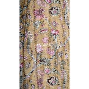 Robe Kantha matelassée faite main style kimono japonais, imprimé floral et oiseaux, 100% coton, pour l'été et le printemps - Product Image 4