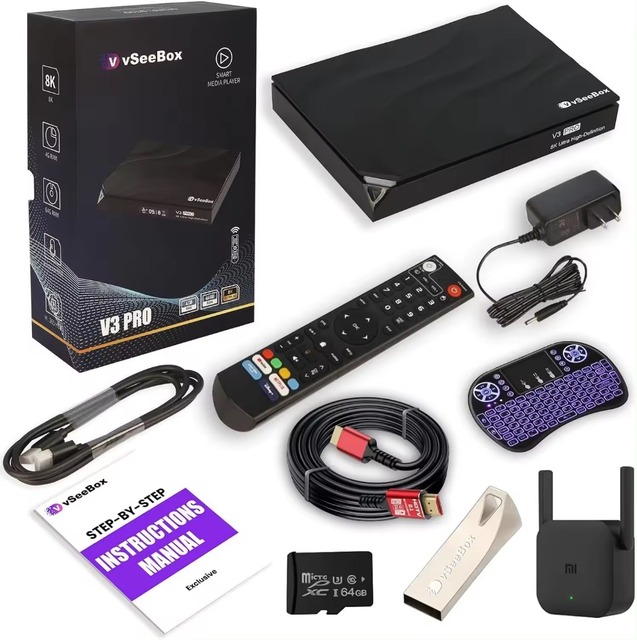 VSeeBox V3 Pro 8k Ultra Fastest Android TV Box with Voice Remote Control and Cable (4GB RAM+ 64 GB ROM)