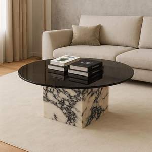 High-End Natural Marble Coffee <b>Table</b> with Solid Surface Vanity <b>Top</b> Farmhouse Design for Hotel Use - Product Image 1
