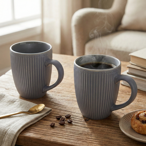 Set of 2 Glazed Ceramic Coffee Mugs <b>Slate</b> Blue Custom Designed Cute Couple Mug for Tea or Coffee Drinking - Product Image 4