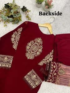Maroon Embroidered <b>Kurti</b> With Dupatta Traditional Indian Pakistani Style Wedding Wear <b>For</b> <b>Women</b> - Product Image 6
