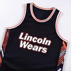 Uniforme de basketball personnalisé avec logo imprimé, respirant, anti-UV, anti-bactérien, en tissu mesh 100% polyester, coupe athlétique courte - Product Image 2