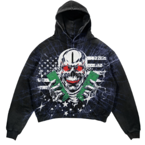Sweat à capuche personnalisé épais et oversize, motif squelette gothique, avec strass, noir délavé vintage, style streetwear, pour hommes et femmes, Y2K - Product Image 6