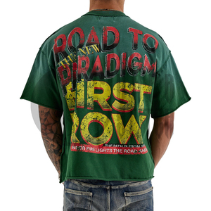 High Street Acid Wash Unisex Distressed <b>T</b>-Shirt with Front/<b>Back</b> Bigger Print Digital Print Loose Fit Jersey Solid Short Sleeve - Product Image 3