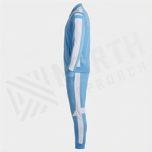 Survêtement bleu clair pour homme, design sportif à fermeture éclair intégrale, blocs de couleur, poches latérales, polyester respirant, idéal pour l'automne - Product Image 3
