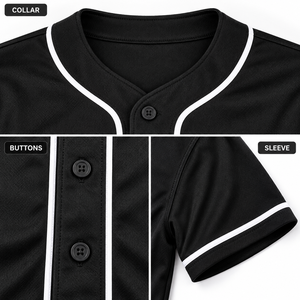 Unisex Black Baseball Jersey Short Sleeve V-Neck Moisture-Wicking Breathable Polyester Uniform <b>White</b> Trim All Seasons Sport - Product Image 4