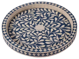 Plateau de service alimentaire SAMI HANDICRAFTS, nouveau style, incrustation florale en os et nacre, résine, taille et couleur personnalisables, pour la maison et les restaurants - Product Image 2