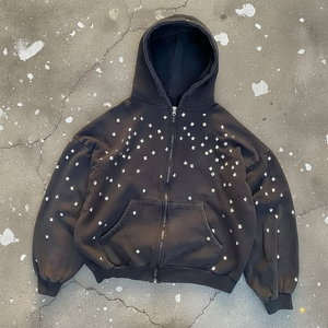 Sudadera con capucha y cremallera para hombre, estilo hip hop, lavada al ácido, de alta calidad, personalizable, holgada y de gran tamaño - Product Image 2
