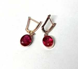 Pendientes de rubí en plata de ley 925 con baño de oro rosa de 14K, cierre de gancho, hechos a mano, joyería de piedras preciosas, regalo para mujer - Product Image 4