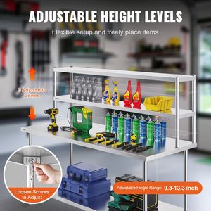 Mesa de trabajo de preparación de acero inoxidable ajustable en altura de 12x72 pulgadas de doble cubierta para cocina restaurante taller - Product Image 5