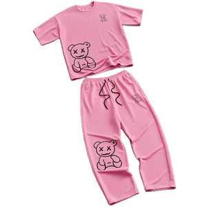 Conjunto de Pantalones y Camiseta Casual para Mujer, Talla Grande, Ecológico, de Secado Rápido, con Estampado de Oso Rosa de Dibujos Animados, para Verano - Product Image 1
