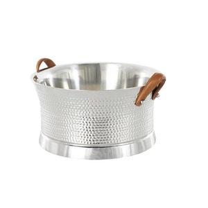 Seau à glace en acier inoxydable, design moderne rond, résistant à la rouille, avec poignées en cuir, refroidisseur de boissons, pour les fêtes - Product Image 3
