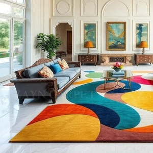 Alfombra Decorativa de Lujo, Diseño Abstracto Multicolor de Lana, Alfombra Natural para Interiores, Decoración del Hogar, Mejor Precio, Alfombra Moderna con Patrón Abstracto - Product Image 3