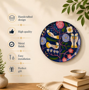 Round Floral Bird <b>Wall</b> <b>Plate</b> <b>Decorative</b> Serving Tray Polished Metal Hanging Platter Home Wedding Decor - Product Image 2