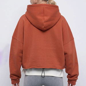 Sudadera con Capucha Corta Personalizada para Mujer, Color Sólido, Manga Larga, Informal, 100% Algodón Tejido, Transpirable, para Otoño - Product Image 5