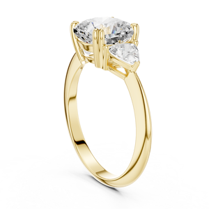 Bague de fiançailles en or jaune avec diamant de laboratoire taille coussin et pierres latérales taille coussin, bague de mariée de luxe pour femme - Product Image 1