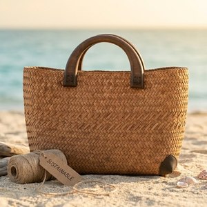 Natural Straw Handbag for Women Handmade Woven <b>Summer</b> Beach Tote <b>Bag</b> for Vacation and Shopping - Product Image 5