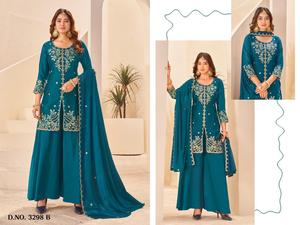Salwar Kameez pour femme en Georgette Rangoli avec broderie et doublure, style moderne, tenue de mariage - Product Image 2