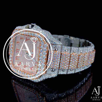 Reloj de Pulsera Mecánico Analógico de Acero Inoxidable con Incrustaciones de Moissanita para Hombre, Esfera Cuadrada, Estilo Lujoso, Hip Hop, Correa de 20 mm, 41 mm