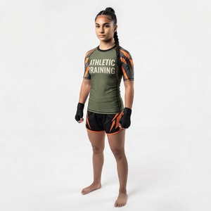 Camiseta Deportiva Personalizada de Manga Corta para Mujer, para Entrenamiento de MMA, con Estampado por Sublimación, Ajustada, que Absorbe la Humedad - Product Image 1